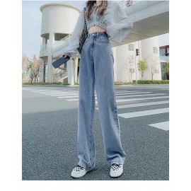Straight Leg Jeans Women Female Clothing Women's Pants  Jeans Woman High Waist Vintage Clothes Denim Korean Fashion Blue